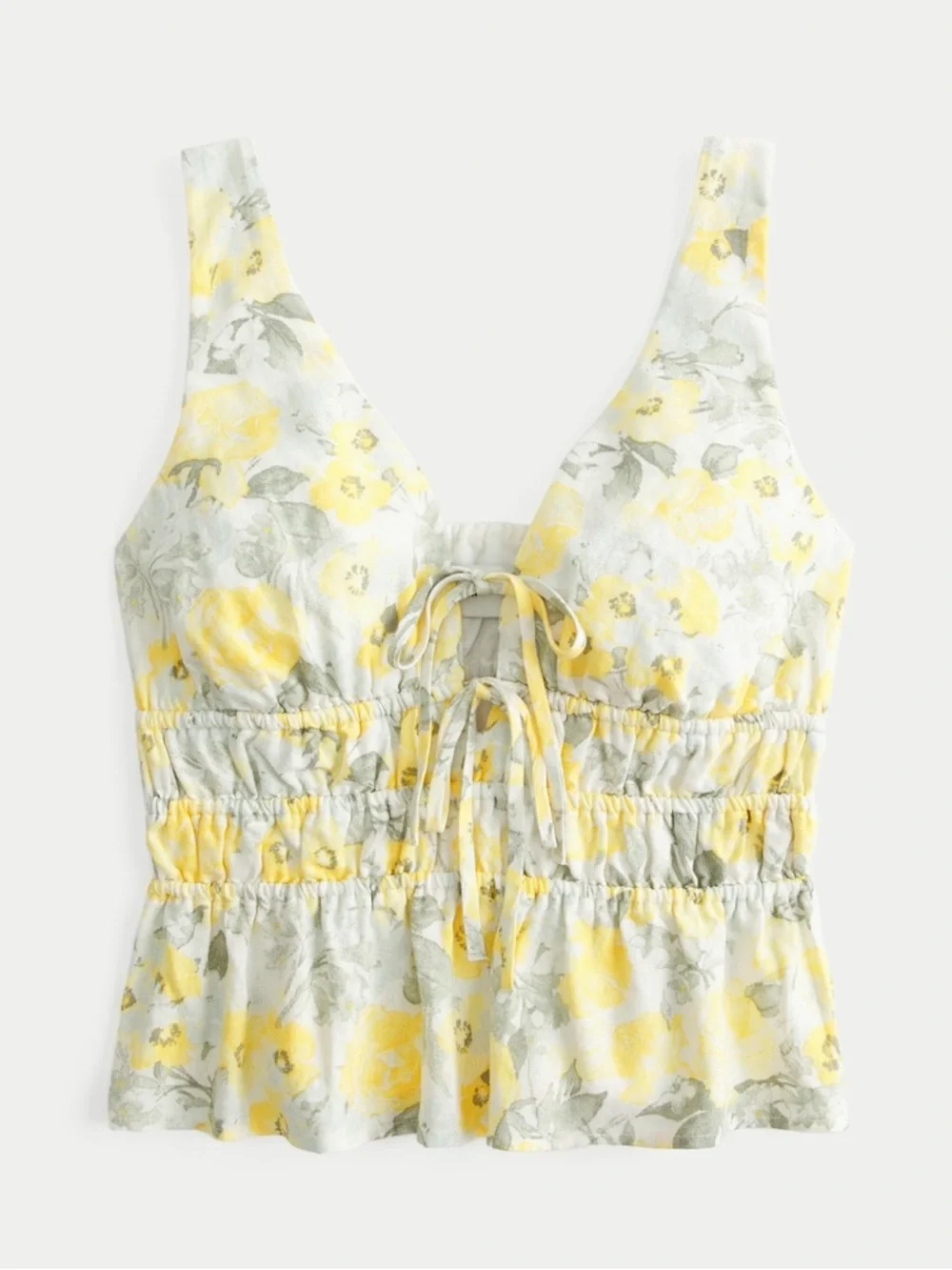 Hollister Floral Linen Blend Cinch Waist Peplum w/ Bows and Cutout